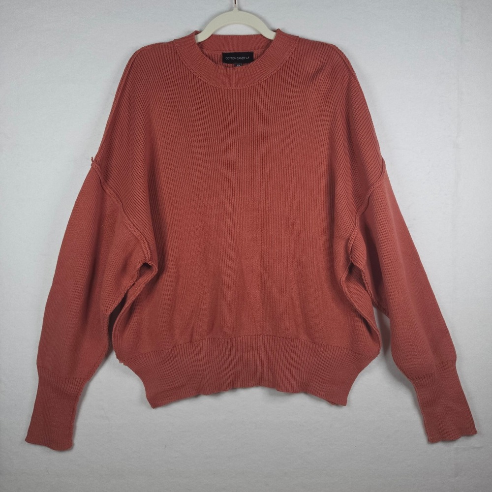 Cotton Candy LA Ribbed Oversized Crew Neck Sweater S/M Terracotta Drop Shoulder
